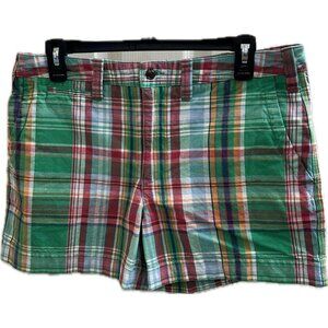 Polo Ralph Lauren Madras Plaid Shorts Green Pink Linen Cotton Preppy Womens 10